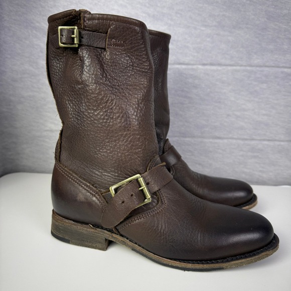 Vintage Brown Leather Moto Boots Women's 6 Buckle Made in‎ USA - Picture 4 of 13